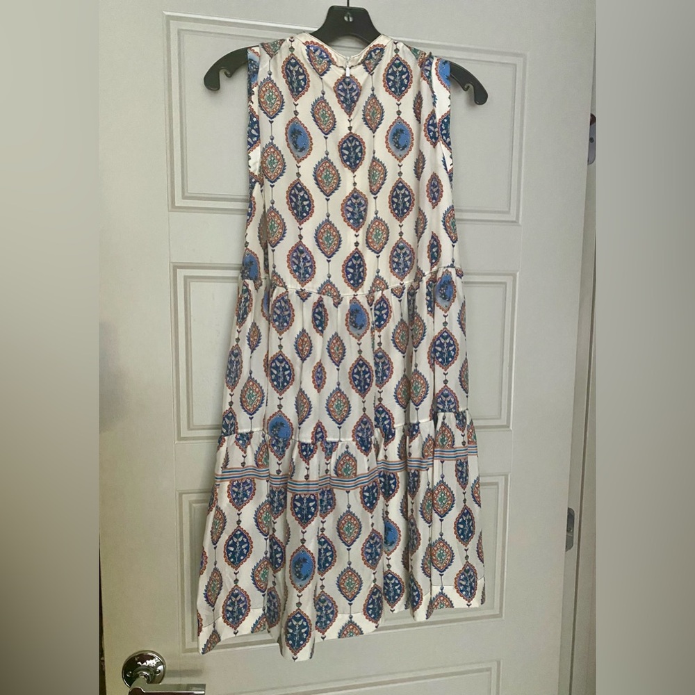 CHLOÉ Tiered Ceramic Print Babydoll Silk Mini Dress Paisley White Blue Sz 42 10 - Picture 9 of 11